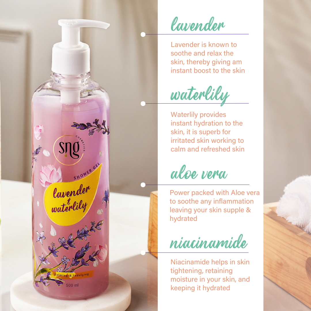 Lavender and Waterlily Shower Gel + Rosemary and Geranium Facewash (500ml + 100ml)