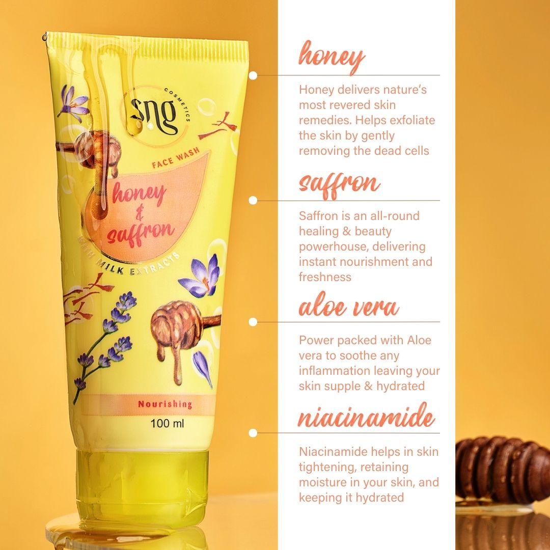 Honey & Saffron Facewash + Rosemary & Geranium Facewash + Aloevera & Vitamin E Face Moisturiser (100ml + 100ml + 150ml)